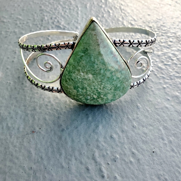 New Amazonite 925 Silver Cuff Bracelet. - Picture 3 of 14